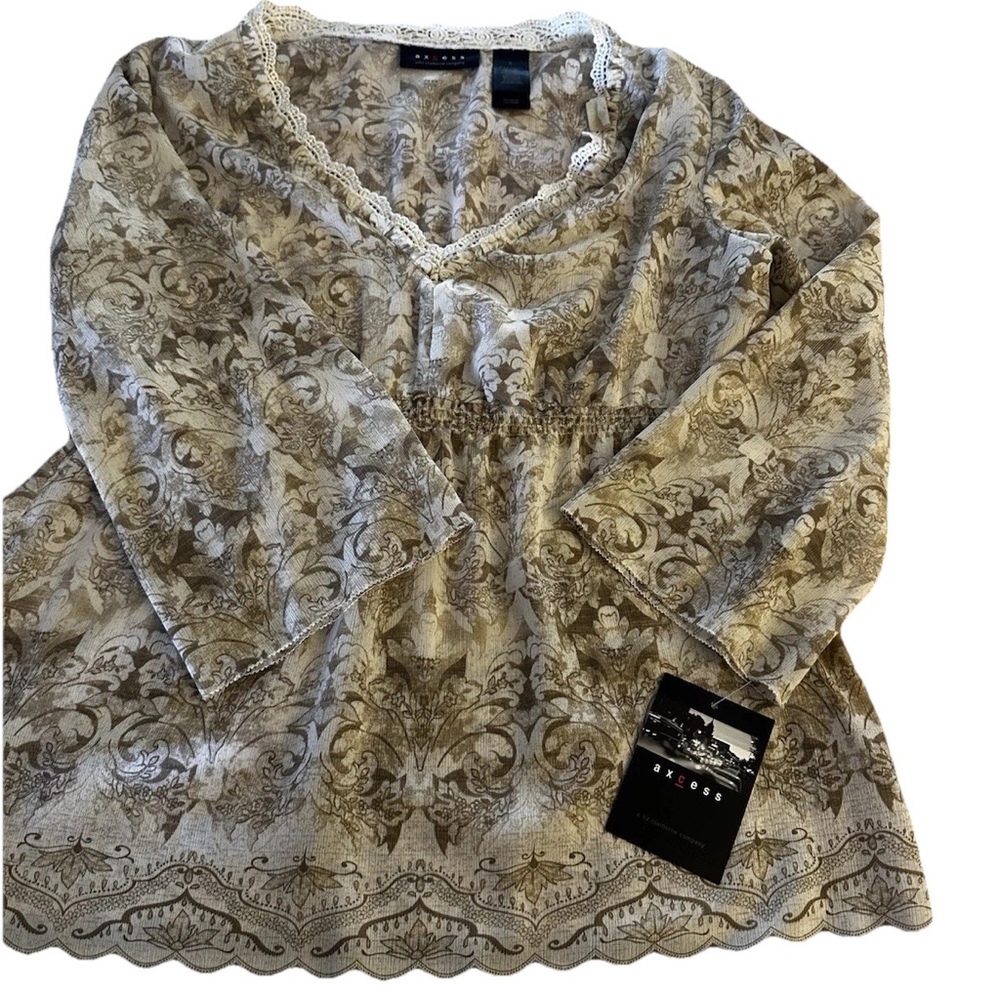 Axcess  VTG Brown And Cream Seasonal Fall Colors Elastics Ribbing Liz Claiborne